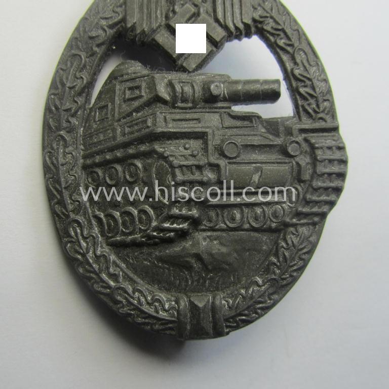 'Panzerkampfabzeichen in Bronze', being a maker- (ie. 'RS'-) marked version as executed in zinc- (ie. 'Feinzink'-) being a so-called: 'Thin Maker Mark'-variant as was produced by the: 'Rudolf Souval'-company