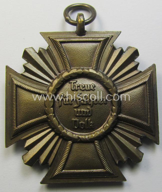 Attractive, 'N.S.D.A.P. Dienstauszeichnung in Bronze' (ie. '3. Stufe für 10 Jahre t. Dienste') being a (typical) non-maker-marked- (and 'light-weight'!) example that comes together with its (full length!) period ribbon (ie. 'Bandabschnitt')