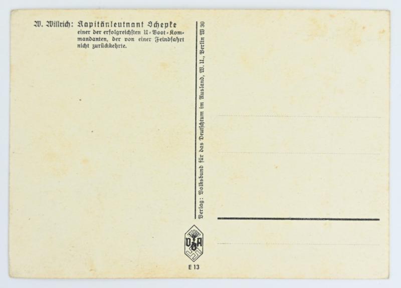 German KM Postcard 'Kapitanleutnant Schepke'