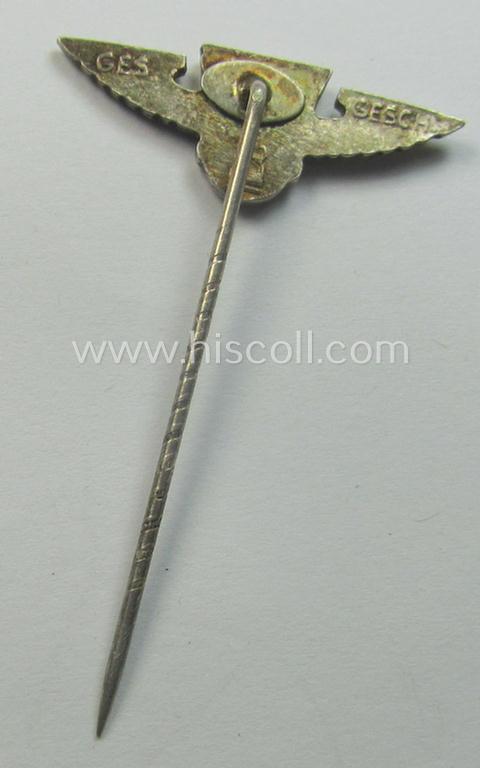 Membership-lapel-pin as was intended to signify (reservist) membership within the: 'Sturmabteilungen der N.S.D.A.P. - Reserve II' ie. 'SAR') being a maker-marked example that bears a: 'Ges.Gesch.'-patent-pending-designation on its back