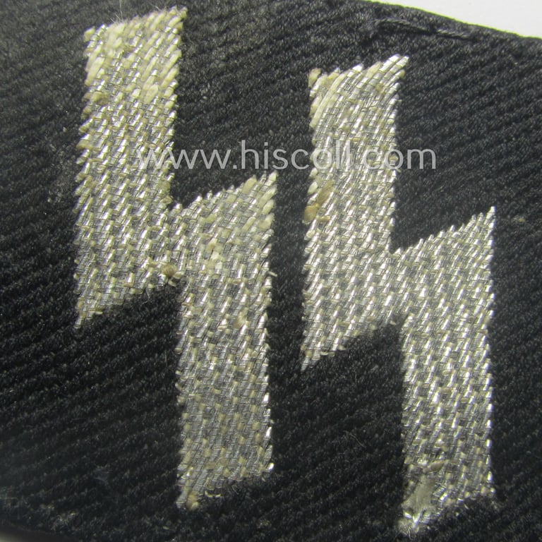 Superb - truly used and/or carefully tunic-removed! - Waffen-SS so-called: 'flat-wire', 'BeVo'-woven, officers'-type so-called: 'runes'-collar-tab as was intended for usage by the officers of the Waffen-SS throughout the war