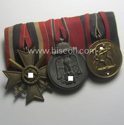 3-pieced WH (Heeres etc.) medal-bar (ie.: 'Ordenspange') showing...
