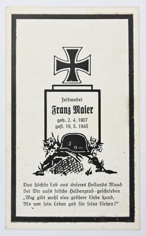 German WH Panzerjager Deathcard 'Franz Meier'