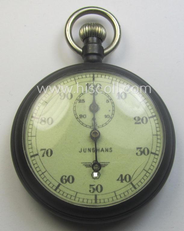 WWII-period- (ie. 'Deutsche Wehrmacht'- ie. 'Kriegsmarine'-related-) pocket-chronograph (ie. 'Dienstchronograph') of the make: 'Junghans', showing an eagle-device and that comes in a 'virtually mint'- and/or fully functional condition
