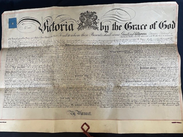 AUTHENTIC 1875 BOXED PATENT DOCUMENT SET WITH QUEEN VICTORIA GREAT WAX SEAL OF THE RELM.