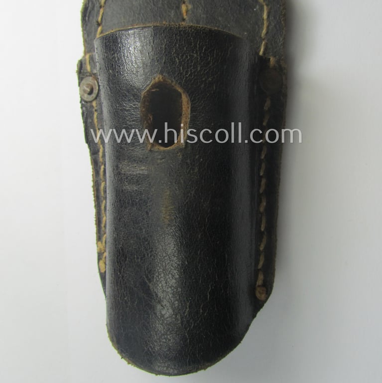 Genuine-leather-based- and/or black-coloured, 'standard-pattern' WH (Heeres, Waffen-SS, Luftwaffe etc.) so-called: K98 bayonet-frog (ie. 'Tragetasche o. Koppelschuh') being a maker-marked (ie. 'RbN.'-numbered) example
