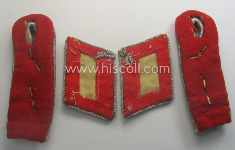 Truly used- and/or worn, four-pieced, WH (LW) insignia-set comprising of a pair of hand-embroidered, WH (Luftwaffe) officers'-type collar-patches and dito shoulderboards: 'Hauptmann der Flak-Artillerie-Trpn.'