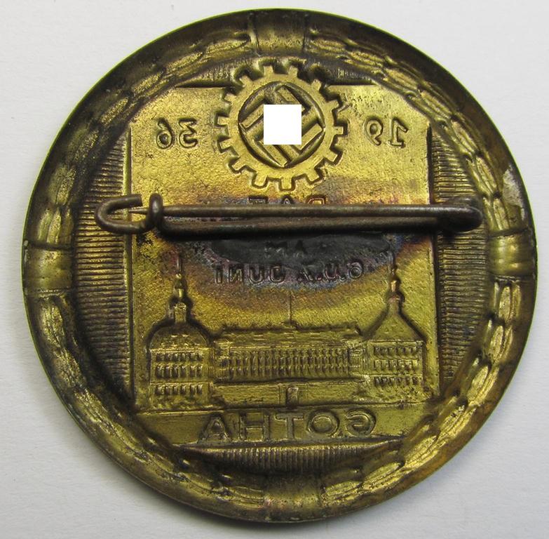 Unusually seen, commemorative DAF- (ie. 'Deutsches Arbeitsfront') related day-badge (ie. 'tinnie') as issued to commemorate the: 'DAF Aufmarsch am 6. u. 7. Juni 1936 - Gotha'