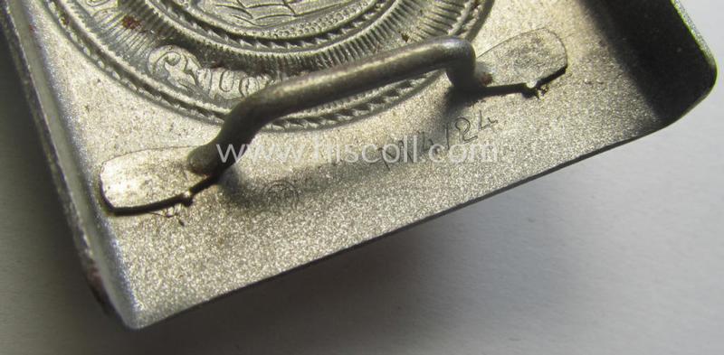 'Virtually mint' - and actually very scarcely encountered! - 'HJ- o. Hitlerjugend'-belt-buckle being a clearly maker- (ie. 'RzM M4/24'- ie. 'FLL') marked example that comes with its period-attached makers'-etiket