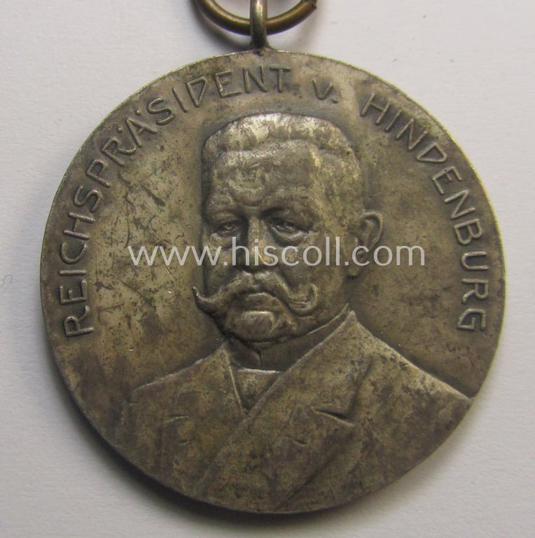 Most certainly unusually found, silver-toned commemorative shooting-contest medal entitled: 'Reichspräsident v. Hindenburg'