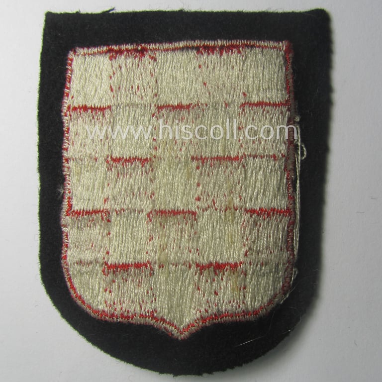 Croatian, Waffen-SS 'volunteer' arm-shield (of a 'variant-pattern'!) as was intended for usage by soldiers of the: '13. Waffen-Gebirgs-Division der SS' (ie. 'Handschar') that comes in a 'virtually mint- ie. unissued', condition