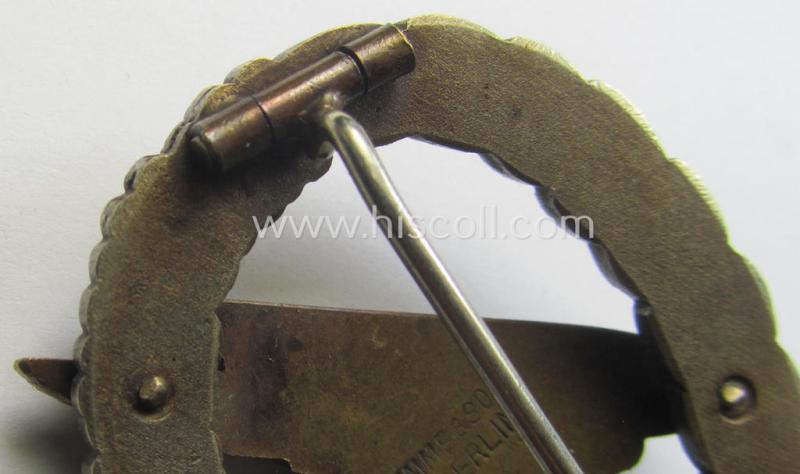 Stunning - and I deem fairly early-war-period! - WH (Luftwaffe) 'Fallschirmschützen-Abzeichen' (or: paratroopers-badge) being a maker- (ie. 'Imme & Sohn'-) marked- and/or: typical 'Tombak'- (ie. 'Buntmetall'-) based example