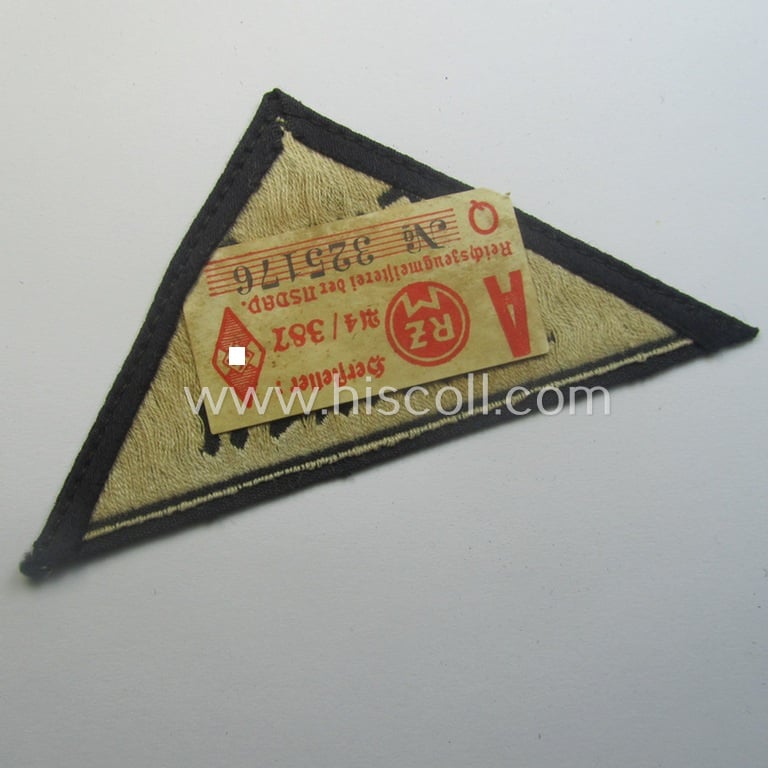 'HJ' ('Hitlerjugend') ie. 'BDM' ('Bund Deutscher Mädel'-) district-triangle (ie. 'Gebietsdreieck') entitled: 'Südost Kärnten' being a moderately used- ie. worn example