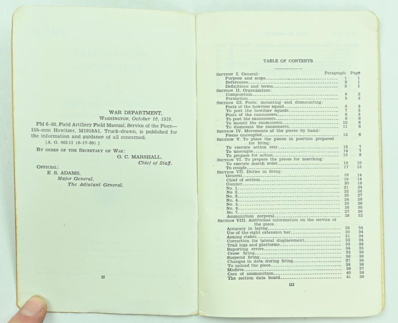 US WW2 Service Manual Field Artilery 155mm Howitzer