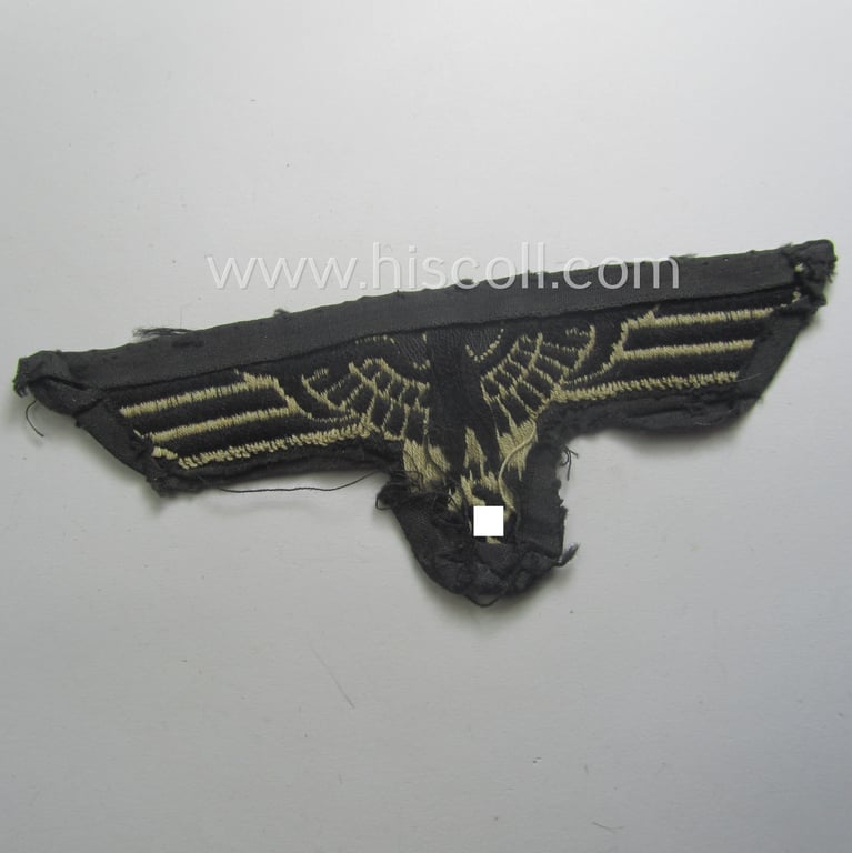Truly used- and/or carefully tunic-removed, WH (Heeres) early- (ie. pre-) war-period 'Panzer'-EM- (ie. NCO-) -type breast-eagle of the so-called: 'M35'- (ie.'M36'-) pattern as was executed in 'BeVo'-weave pattern