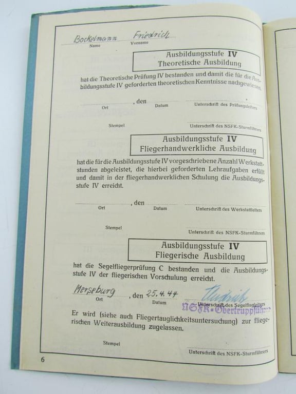 NSFK Nat.Soc. Air Corps Service Book Named