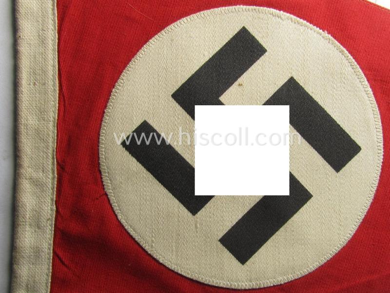 Attractive - 'patriotic-styled'- and/or truly nicely executed! - white- and red-coloured N.S.D.A.P.-related vehicle- ie. bicycle-flag (ie. 'Fahrrad-Fahne') depicting a double-sided and nicely printed swastika-patch