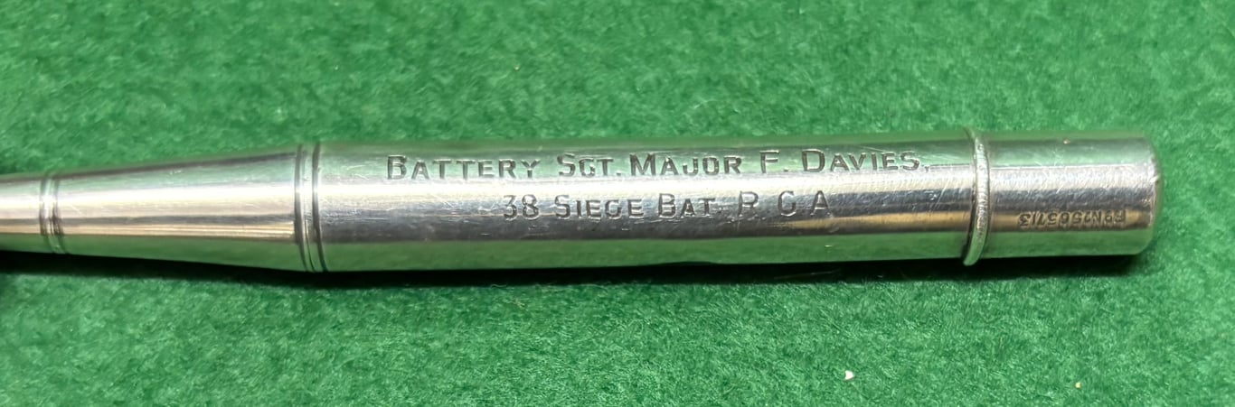Sterling Silver Propelling Pencil Inscribed to BSM F Davies RGA