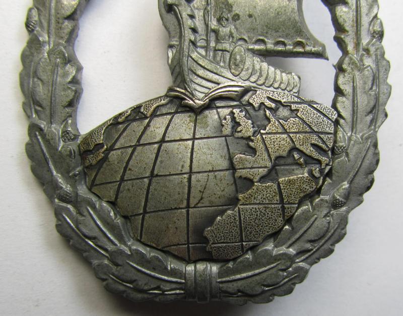 Superb, WH (Kriegsmarine) 'Hilfskreuzer-Kriegsabzeichen' (or: auxiliary-cruiser war-badge) being a typical, non-maker-marked- and/or: 'Feinzink'-based example as was produced by the: 'S&L'-company