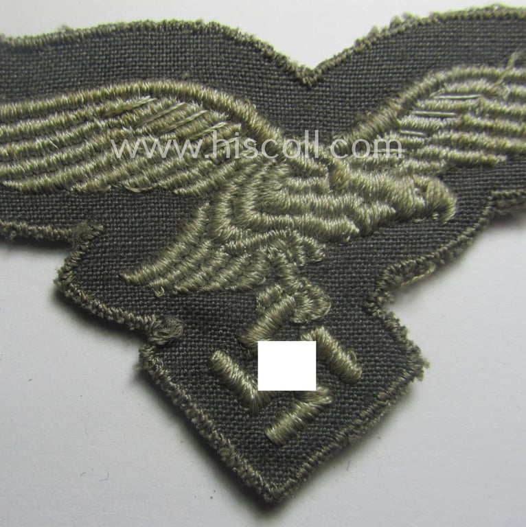 Superb, WH (Luftwaffe) machine-embroidered breasteagle, as was specifically intended for usage on the paratrooper-jumpsmocks (ie. 'FJ-Knochensäcke')