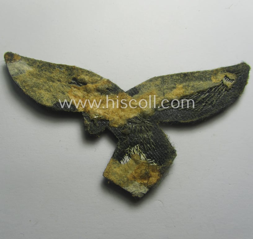 WH (Luftwaffe) officers'-pattern breast-eagle (ie. 'Brustadler für Offiziere der Luftwaffe') being a neatly hand-embroidered example of the: 'Extra Qualität' that comes in a moderately used- (ie. carefully tunic-removed-), condition