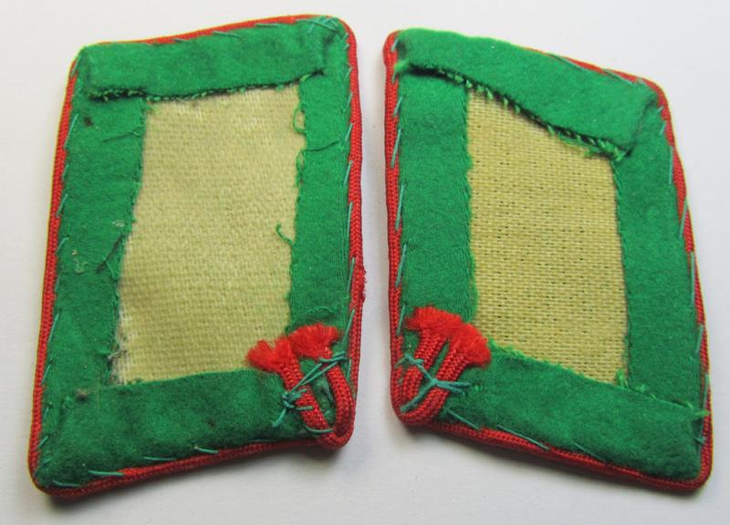 Attractive - and fully matching! - pair of bright-green-coloured- (and/or bright-red piped-) WH (Luftwaffe) collar-patches (ie. 'Kragenspiegel') as was intended for usage by a: 'Soldat der LW-Felddivisionen'