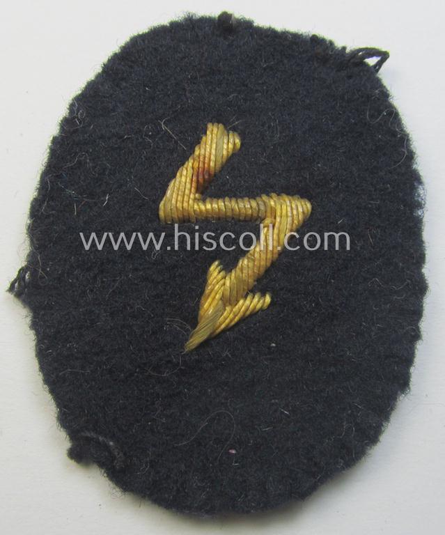 Matching pair of WH (Kriegsmarine) hand-embroidered career- ie. specialist-armbadges (ie. 'Laufbahnzeichen') as intended for usage by an officer within a: 'Nachrichten'-unit