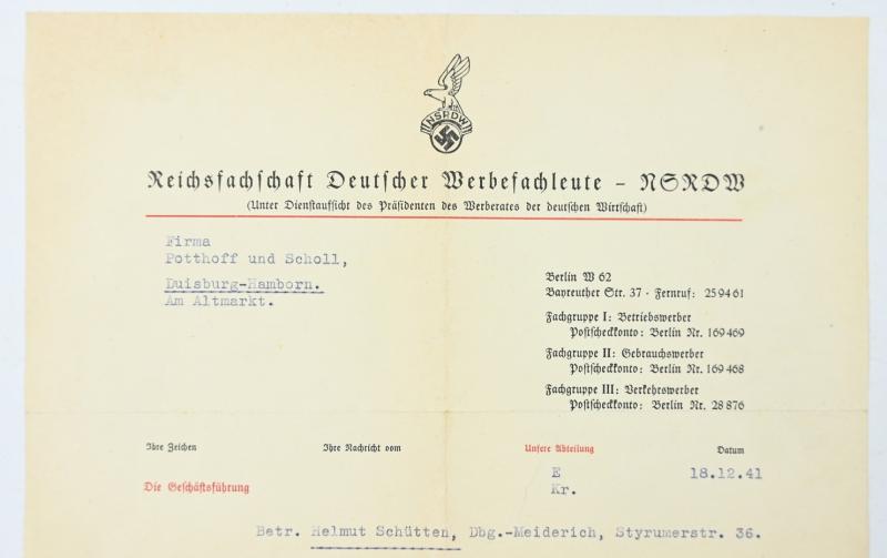German Third Reich NSRDW Member Note