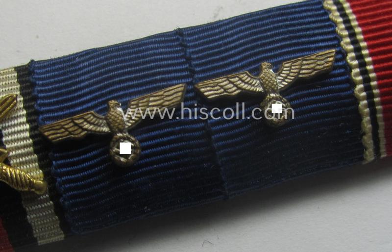 Superb, 6-pieced, WWI- (ie. WWII and/or TR-) period ribbon-bar (ie. 'Feld- o. Bandspange') showing various WWII-period awards (amongst which a WWI-period EK with 'Wiederholungsspange' and a Czech 'Anschluss'-medal with attached 'PB'-bar)