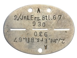 Heeres Erkennungsmarke 2. Kompanie Infanterie-Ersatz-Bataillon 67