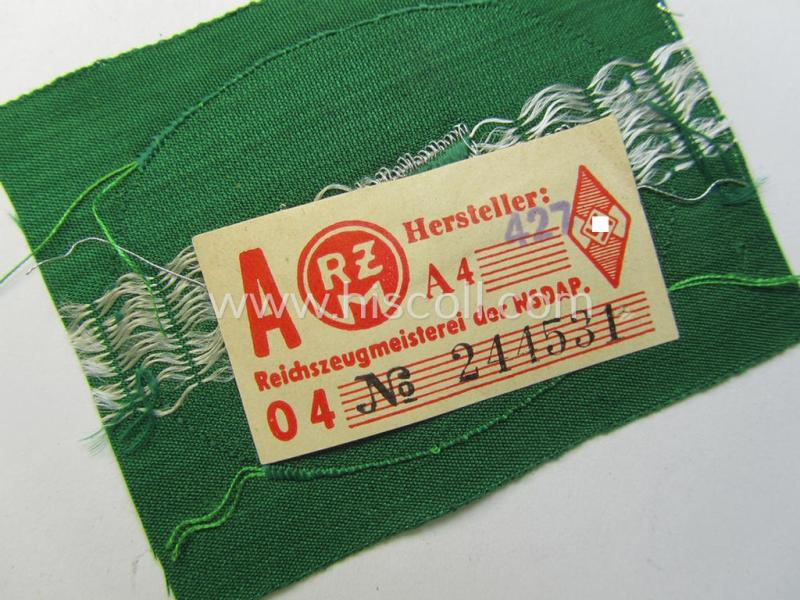 Attractive - and scarcely found! - HJ/BDM (ie. 'Hitlerjugend'/'Bund Deutscher Mädel') 'HJ-Nachrichten-Leistungsabzeichen' showing a silver-toned 'signal-blitz' on a green-toned background as was intended to signify succesion in the: 'B-Prüfu...