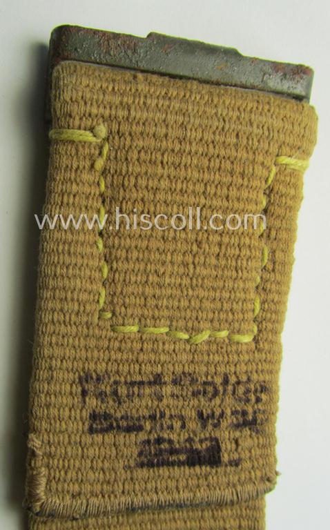 Attractive - and not that easily found! - WH (Heeres ie. LW etc.) 'tropical-issued'- and entirely 'web-based' belt (ie. 'Koppelriemen') being a maker- (ie. 'Kurt Seidel - Berlin W 36 - 1943'-) marked and/or 95 cms.-sized example