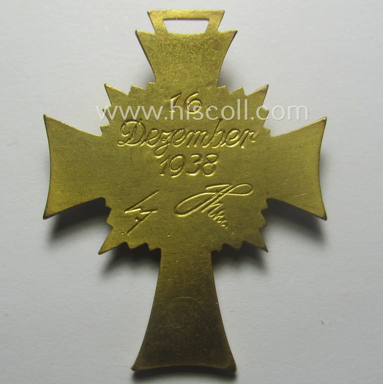 'Ehrenkreuz der deutschen Mutter - erste Stufe' (or: golden-class mothers'-cross) being a 'virtually mint' example that comes with its accompanying, long-sized ribbon as issued and/or recently found