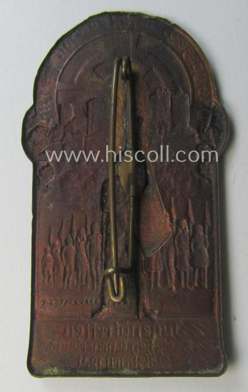 Unusual, 'Deutscher Turnerbund'-related 'tinnie' being a maker- (ie. 'P. Koppenwall'-) marked example depicting a stylished DT-device ie. logo, flag-bearer and text: '2. Jugendtreffen des deutschen Turnerbundes - Salzburg - 1931'