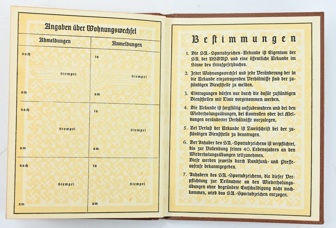 German SA Sports Certificate / Booklet