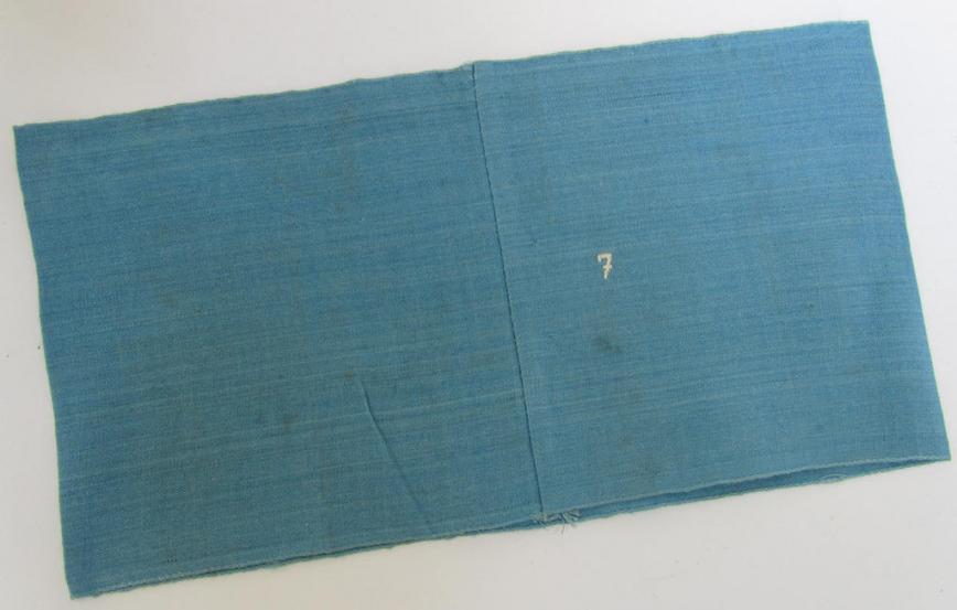 Light-blue-coloured so-called: RLB (or: 'Reichsluftschutzbund') 'Feldscher'- (ie. 'Sanitäter') armband depicting the typical white-coloured cross and showing an interwoven size-(unit-?) designation (that reads: '7')