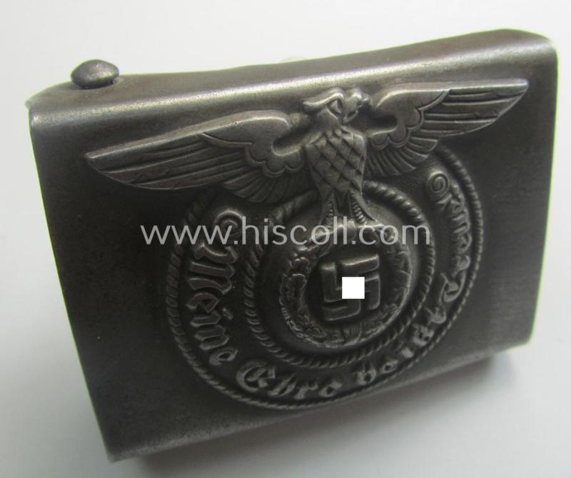 Waffen-SS, enlisted-mens'- (ie. NCO-type-) belt-buckle (being a typical 'RzM - 155/43 - SS'-marked and thus by: 'Assmann'-produced example) that comes in a clearly used- ie. worn, condition