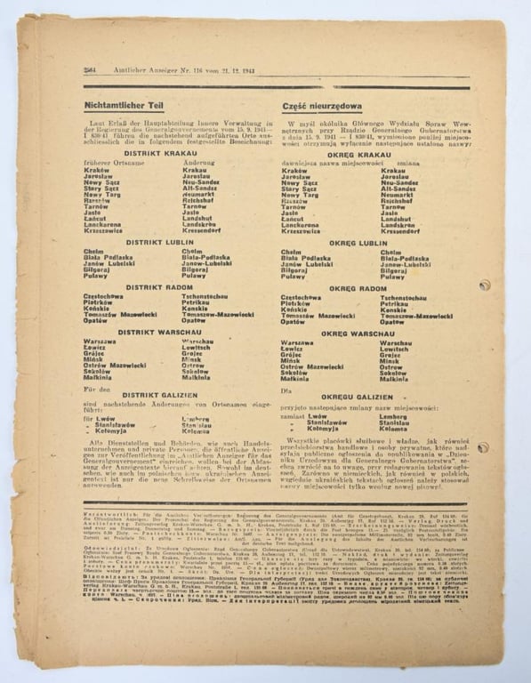 German Generalgoverment Newspaper 'Amtlicher Anzeiger'