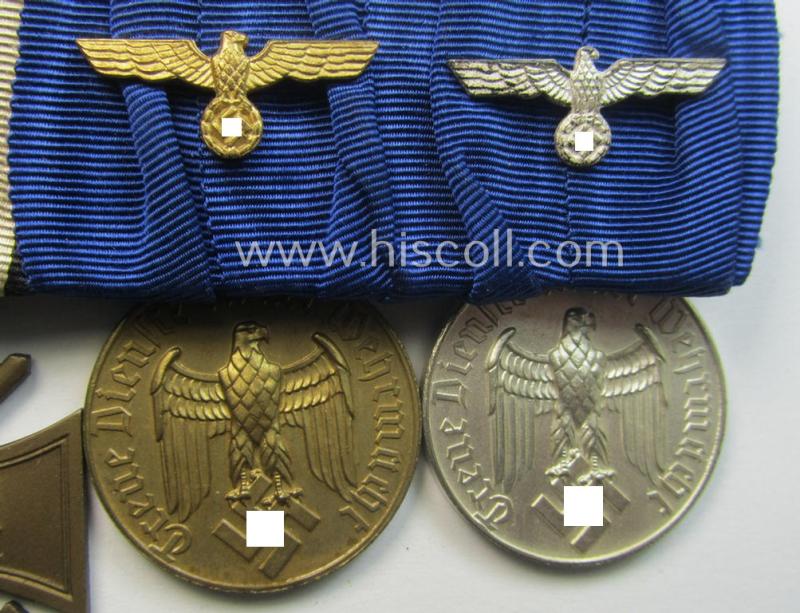 Attractive, 4-pieced 'WWI- u. WH (Heeres o. KM)'-related medal-bar-set (ie. 'Ordenspange-Satz'-) resp. depicting a WWI-period: 'EK II.Kl.', a: 'FKK 1914-18' and two: WH (Heeres o. KM) 'Dienstauszeichnung der 4. u. 3. Stufe'