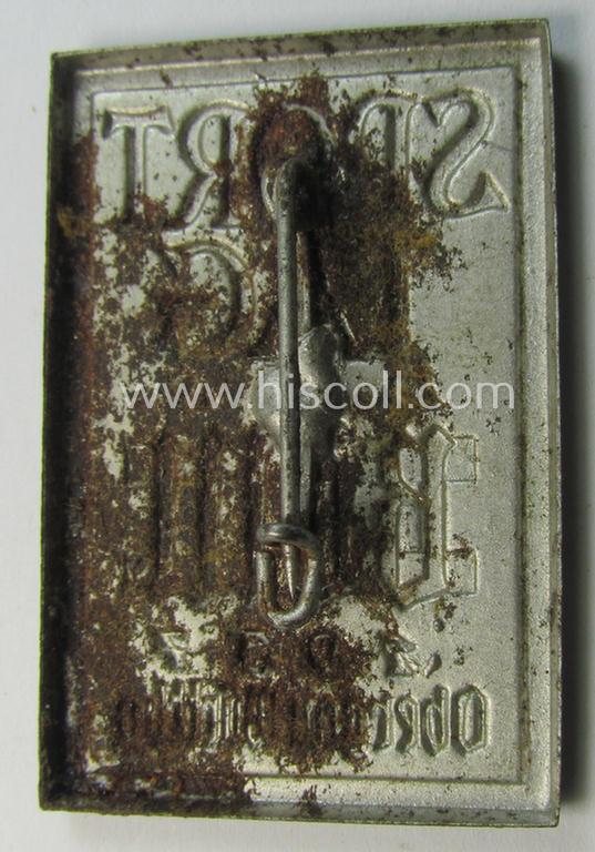 HJ/BDM (ie. 'Hitlerjugend' or: 'Bund Deutscher Mädel') day-badge (ie. 'tinnie' or: 'Veranstaltungsabzeichen') being a non-maker-marked example, depicting a 'BDM-Leistungsabzeichen' surrounded by the text: 'Sporttag des BDM 1937'