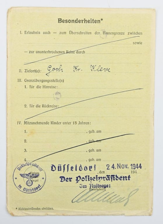 German Third Reich Travel Card 1944