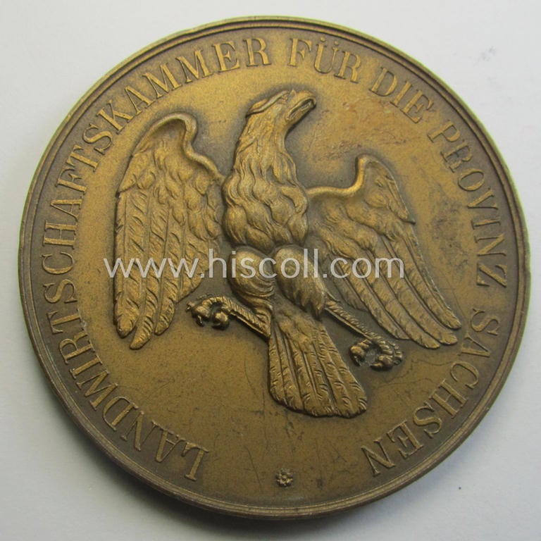 Golden-bronze-toned, early-period and (pre!) 'Reichsnährstand'- (ie. 'RNSt.'-) related, commemorative-award-plaque entitled: 'Landwirtschaftskammer für die Provinz Sachsen' that comes stored in its period etui