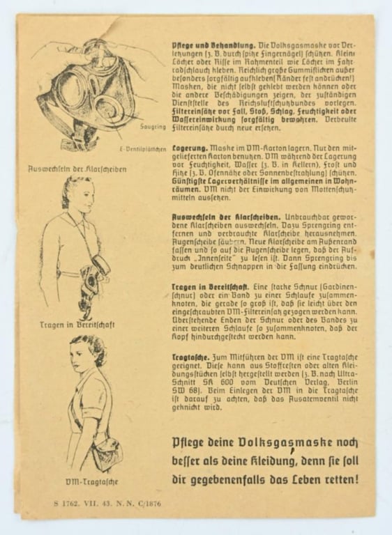 German Third Reich Civil Gasmask Manual DM40