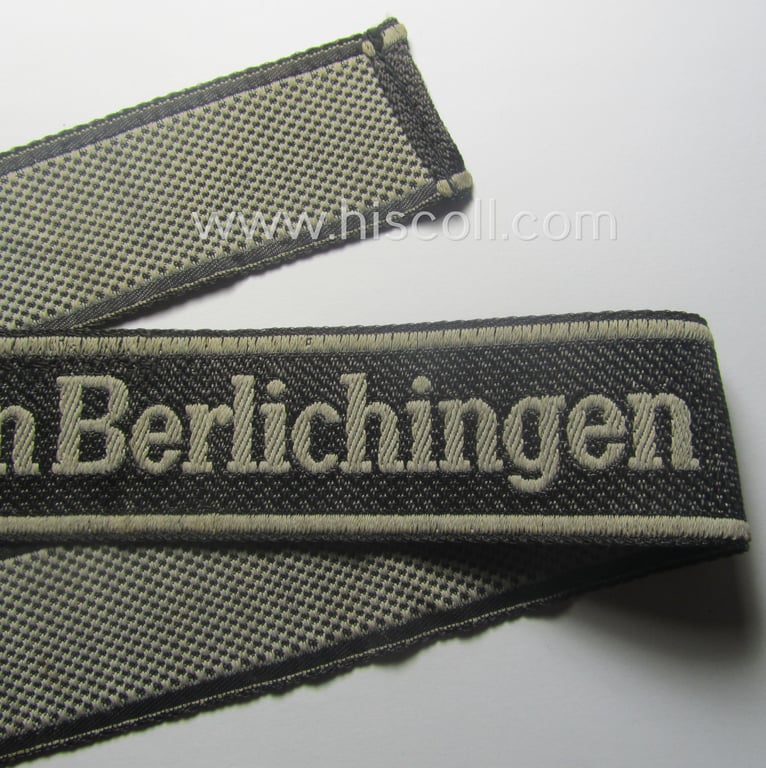Waffen-SS 1943/44-pattern cuff-title (ie. 'Ärmelstreifen') as executed in typical 'BeVo'-weave-pattern as was intended for a member within the: '17. SS-Panzergrenadier-Division "Götz von Berlichingen"