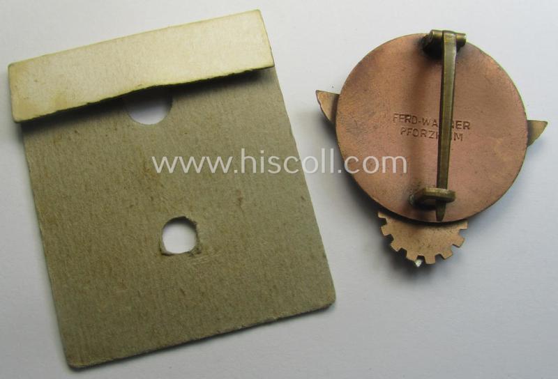 'HJ'- ('Hitlerjugend') ie. 'BDM'-related: 'Reichsberufswettkampf-Siegerabzeichen' (of the 2nd model) entitled: 'Kreissieger 1939' and being a maker- (ie.: 'Ferd. Wagner'-) marked example that comes with its period 'etui-inlay'