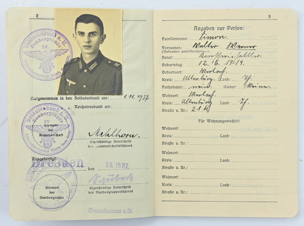 German Soldatenbund Memberpass