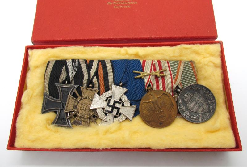 German WWI & WWII Era Five piece medal bar in Case