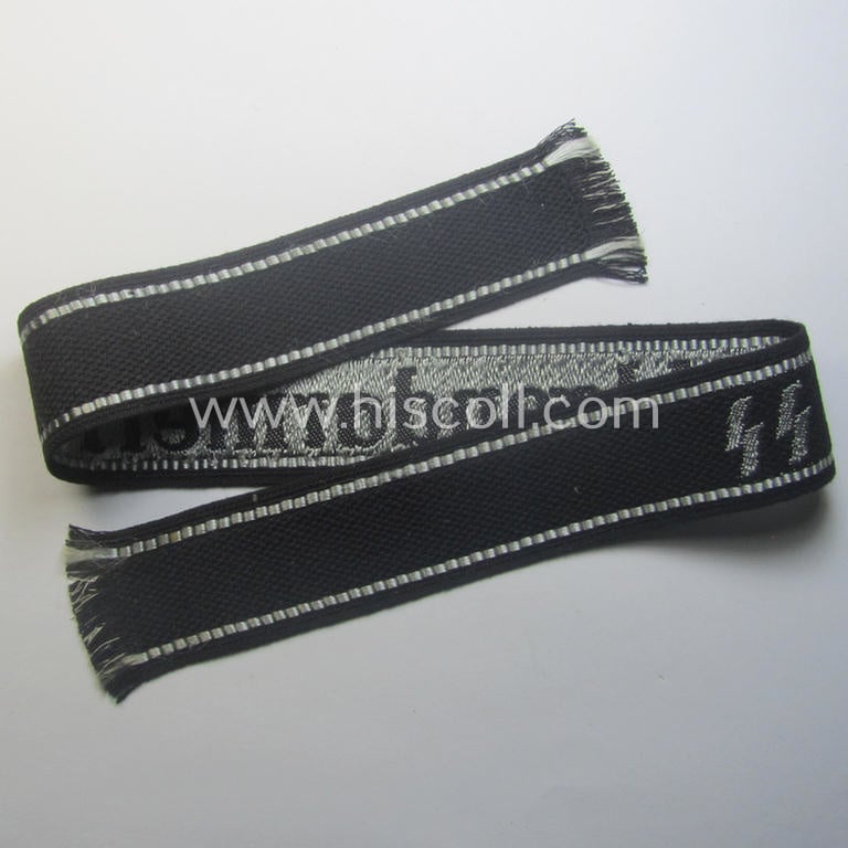 Superb - and truly rarely encountered! - example of a Waffen-SS, 'semi-BeVo'-pattern, EM- (ie. NCO-) type cuff-title (ie. 'Ärmelstreifen') as was intended for a member serving within the: 'SS-Feldgendarmerie'