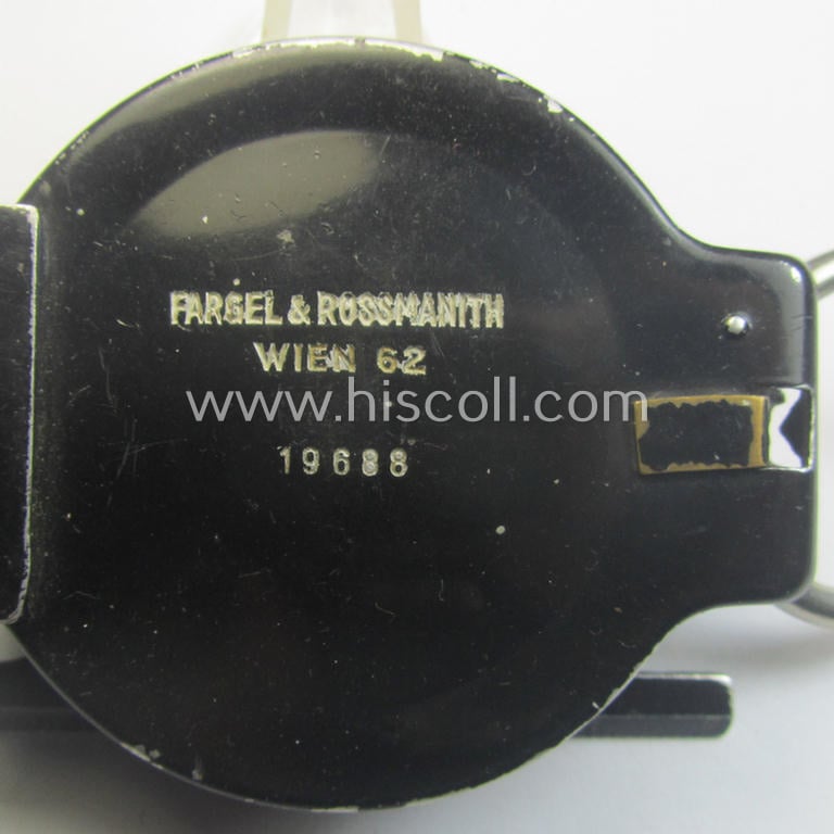Pre-war-period, 'standard-issue'-pattern and/or (typical) black-coloured (and/or partly  aluminium-based) WH compass (ie. 'Marschkompass') which is nicely maker- (ie. 'Fargel & Rossmannith'-) marked and/or individually numbered: '19688'
