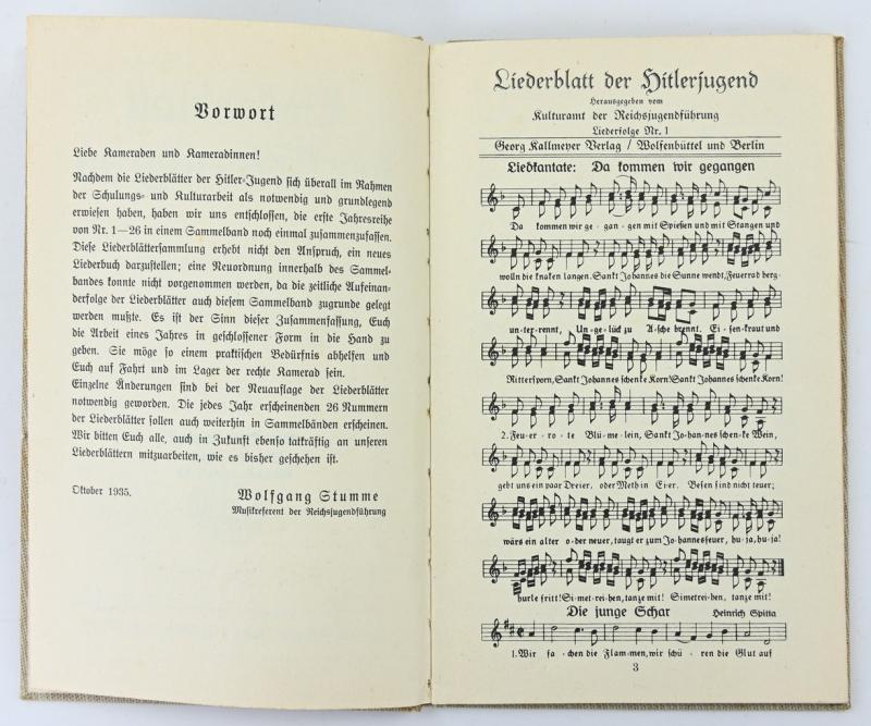 German HJ Songbook 'Liederblatt der Hitlerjugend'